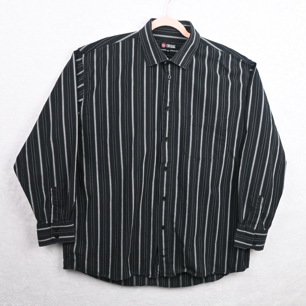 Culture Button Down Shirt Mens 2XL Black Vertical Stripe Long Sleeve Cotton
